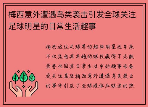 梅西意外遭遇鸟类袭击引发全球关注足球明星的日常生活趣事